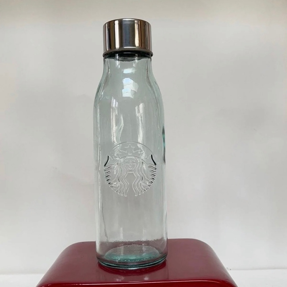 Starbucks Clear Glass Bottle with Silver Cap